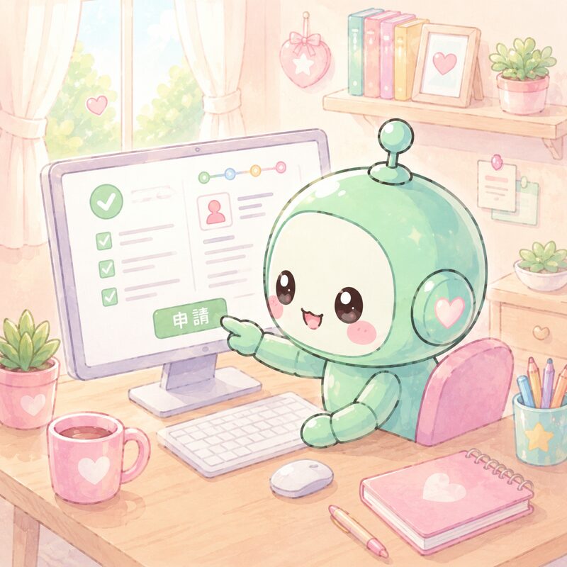 AIがA8.netの申請フォームを操作しているイラスト