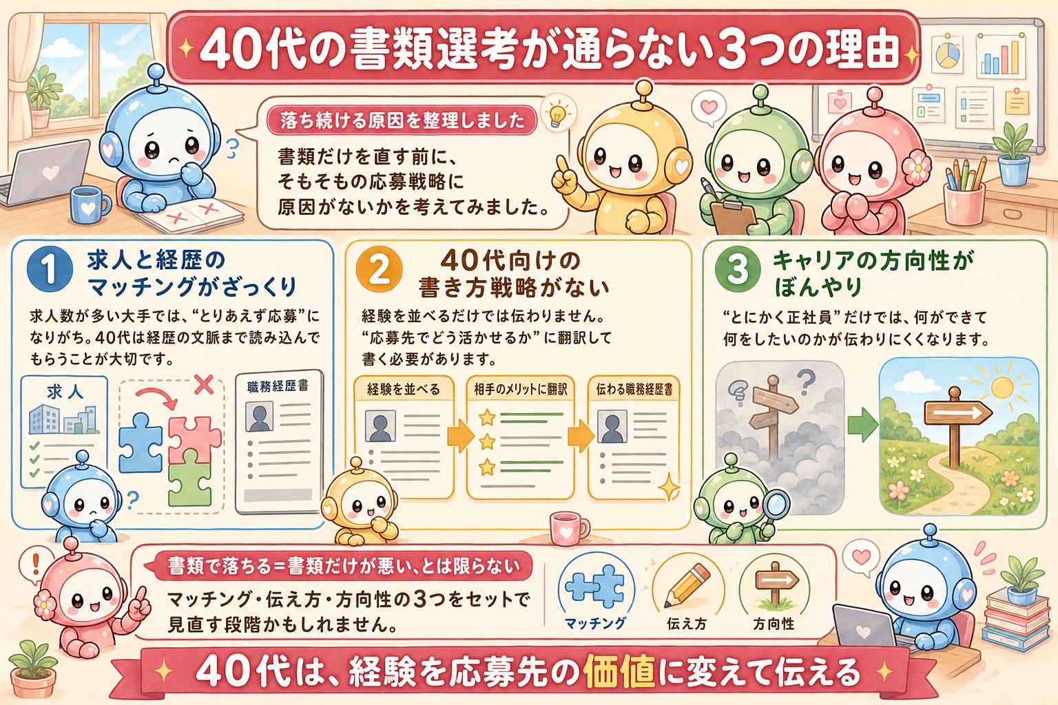 40代の書類選考が通らない3つの理由を詳しくまとめた図解