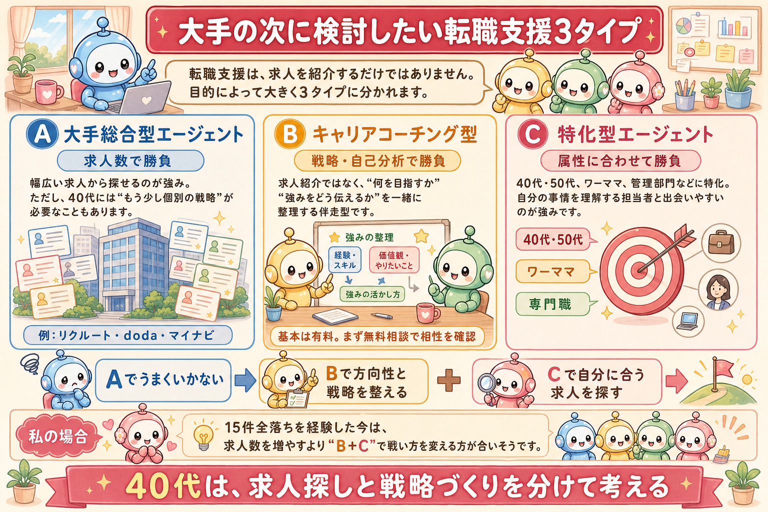 大手の次に検討したい転職支援3タイプを比較した図解
