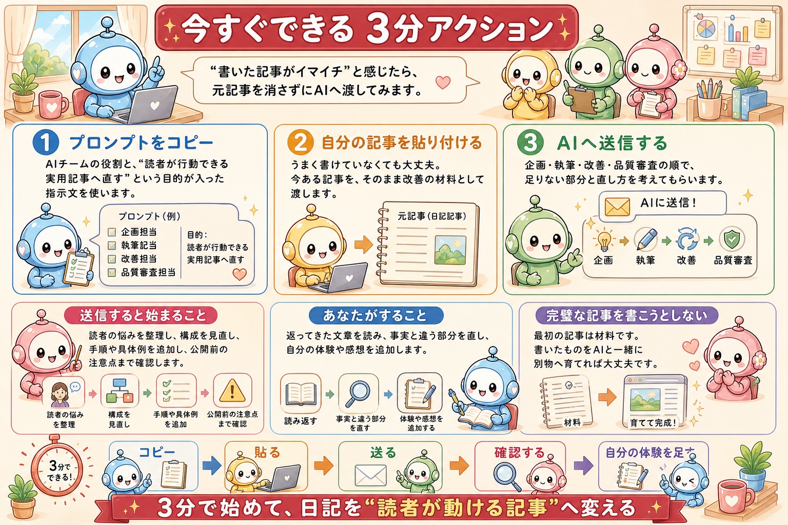 日記記事を3分で改善し始める手順の図解
