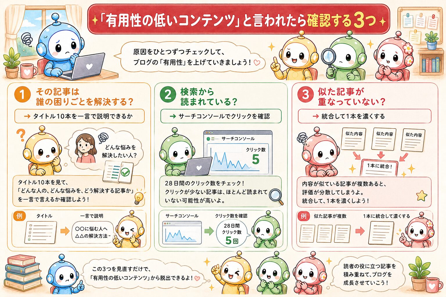図解：有用性の低いコンテンツと言われたら確認する3つのチェックポイント