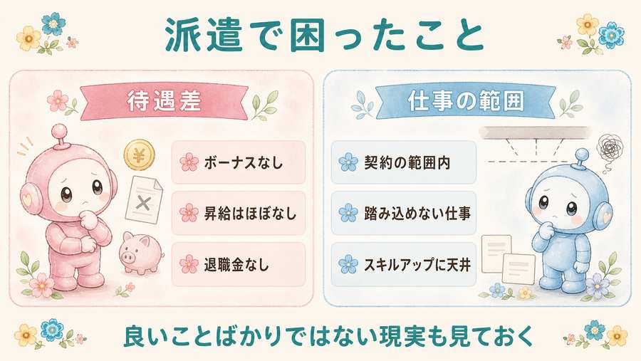 派遣で困ったこと。待遇差と仕事の範囲について整理した図解。
