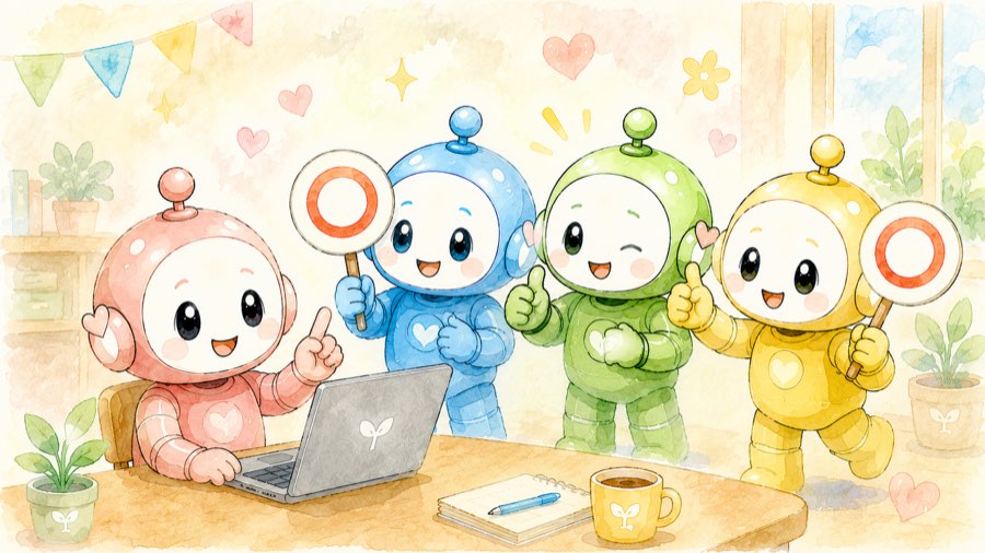 関連記事へ進む読者を応援する4色ロボットのイラスト
