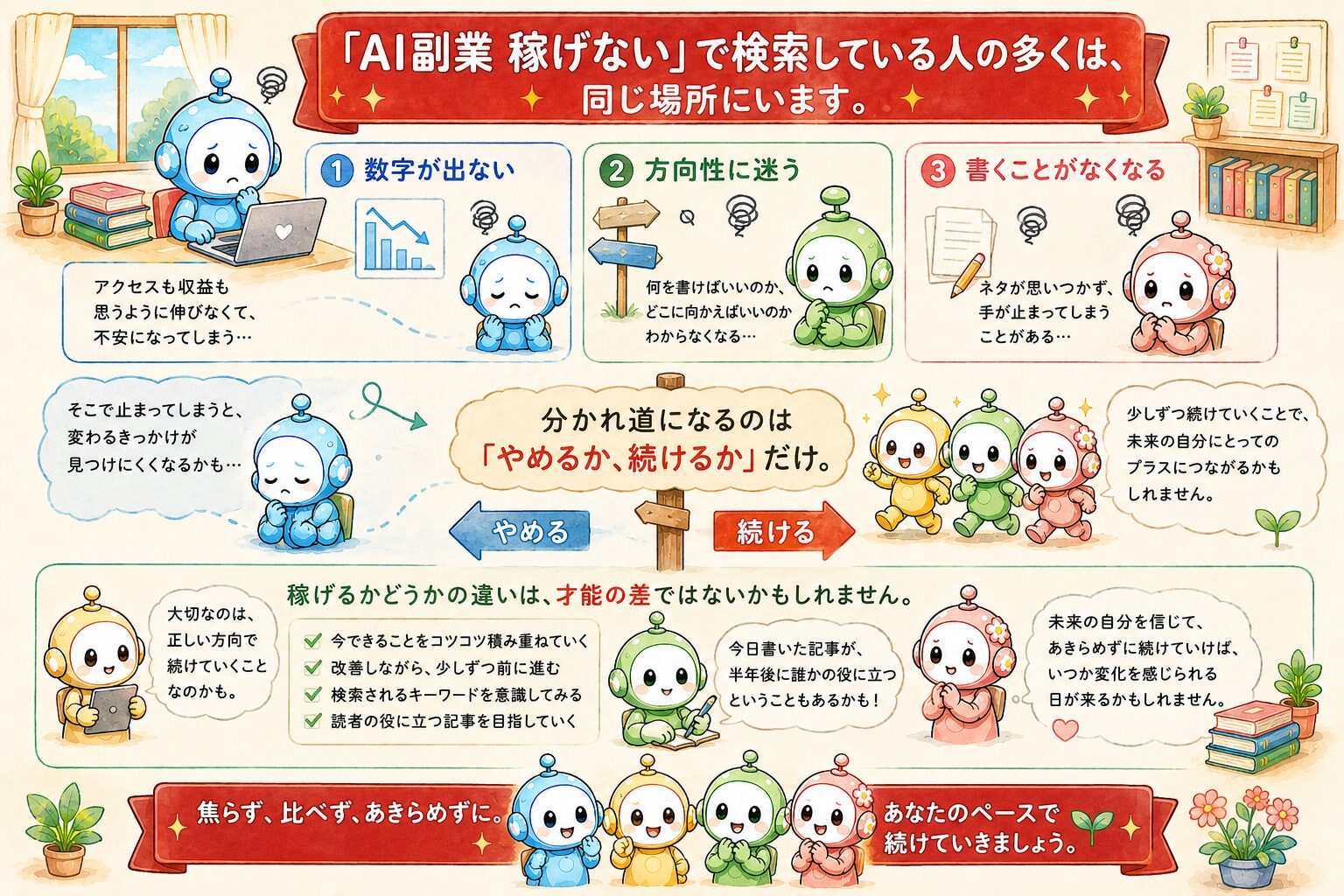 AI副業 稼げないで検索する人の共通点の図解
