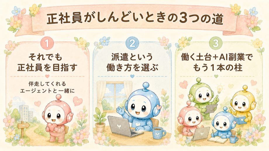 正社員がしんどいときの3つの道の図解