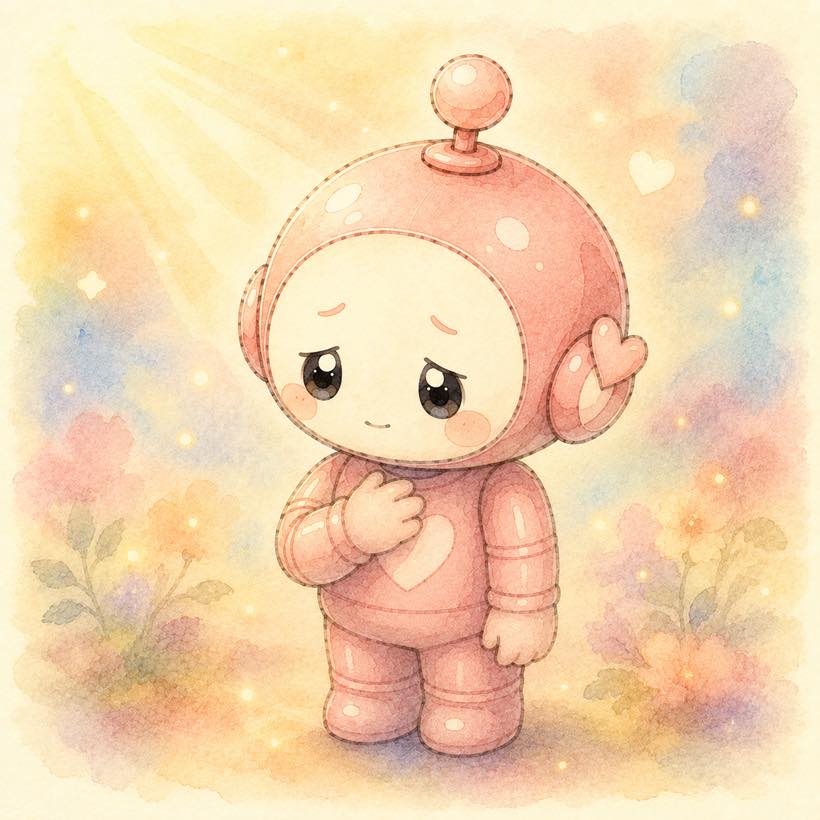 迷って揺れる4色ロボットのイラスト