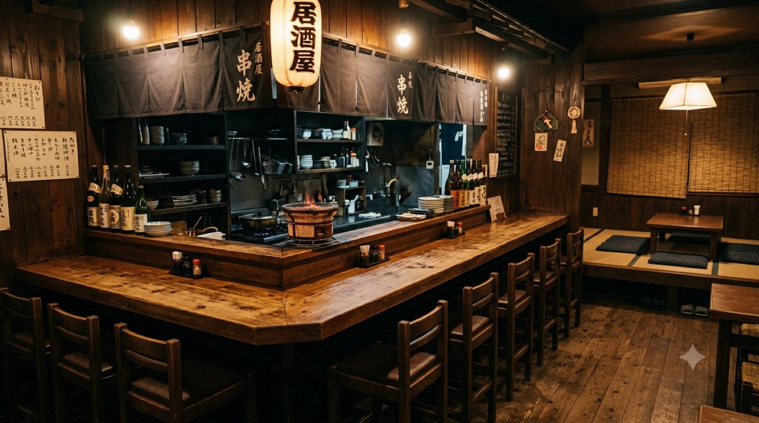 カウンター8席と小上がりの店内