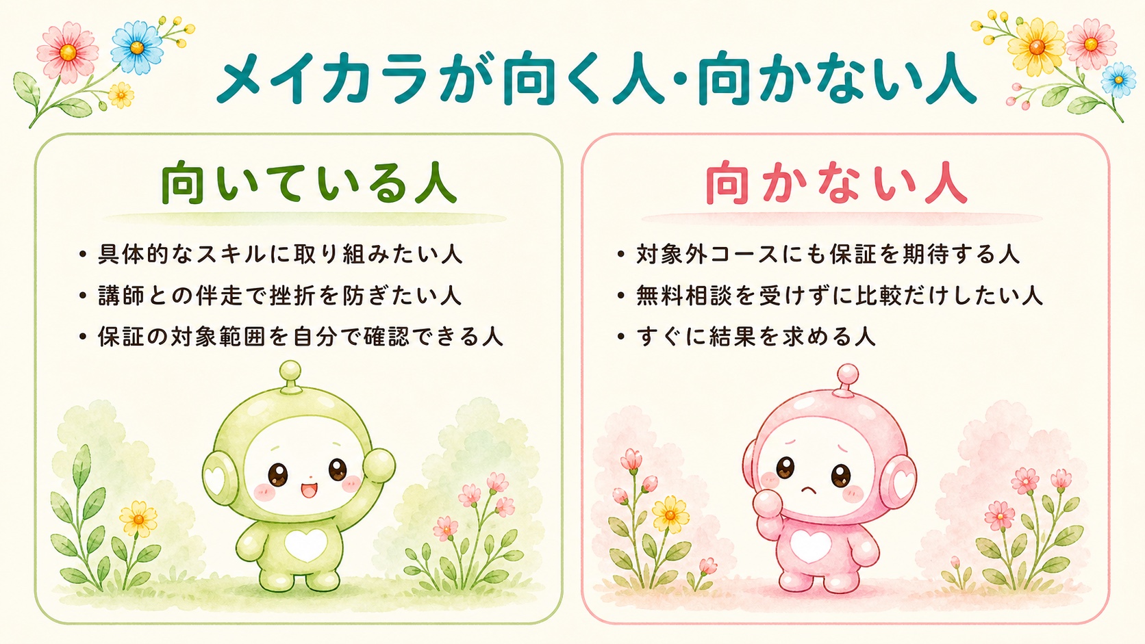 メイカラが向く人・向かない人を比較した図解