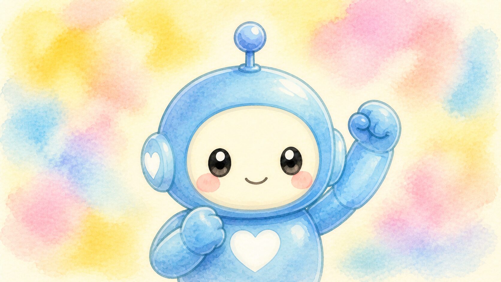前向きな表情でまとめるロボットのイラスト