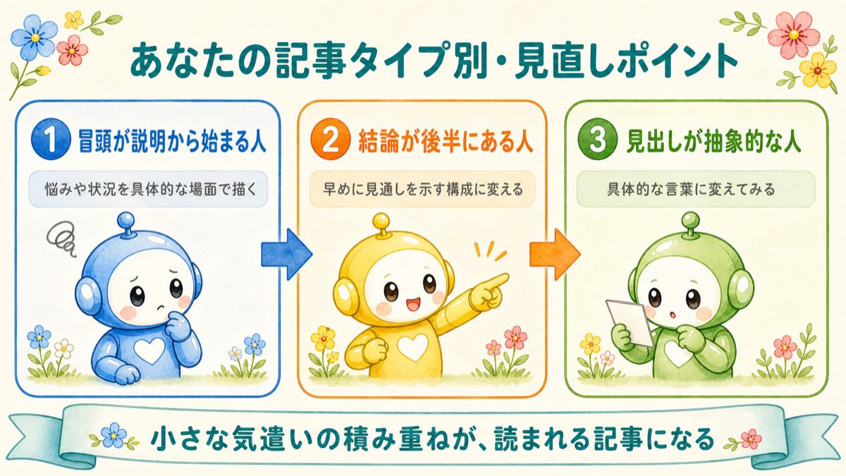 あなたの記事タイプ別・見直しポイントの図解