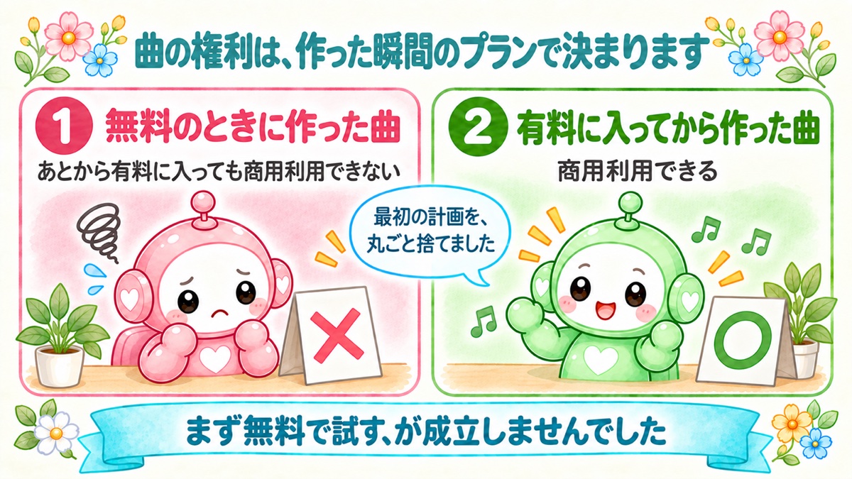 曲の権利は作った瞬間のプランで決まる（無料で作った曲と有料で作った曲の違い）