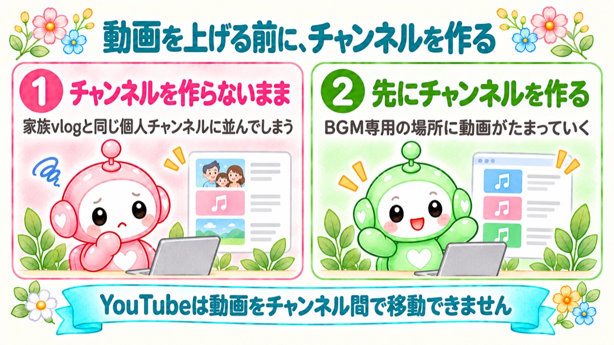 チャンネルを作らないまま、アップロード画面まで来ていました