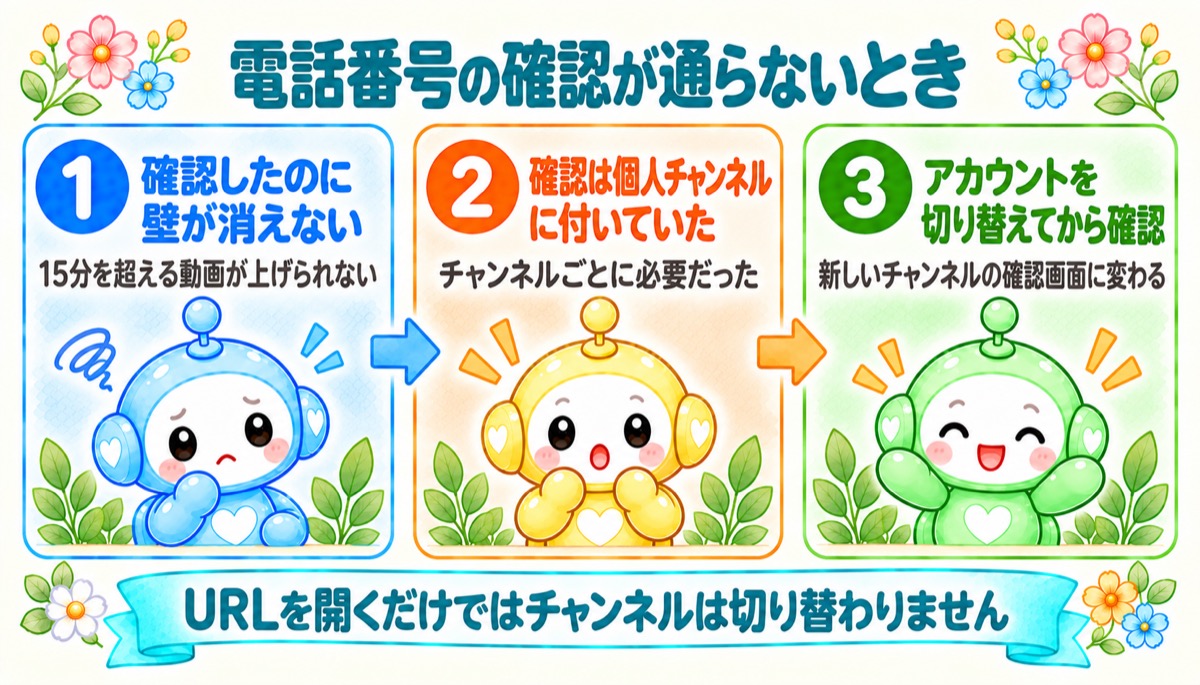 電話番号の確認は「アカウント」ではなく「チャンネル」ごとでした